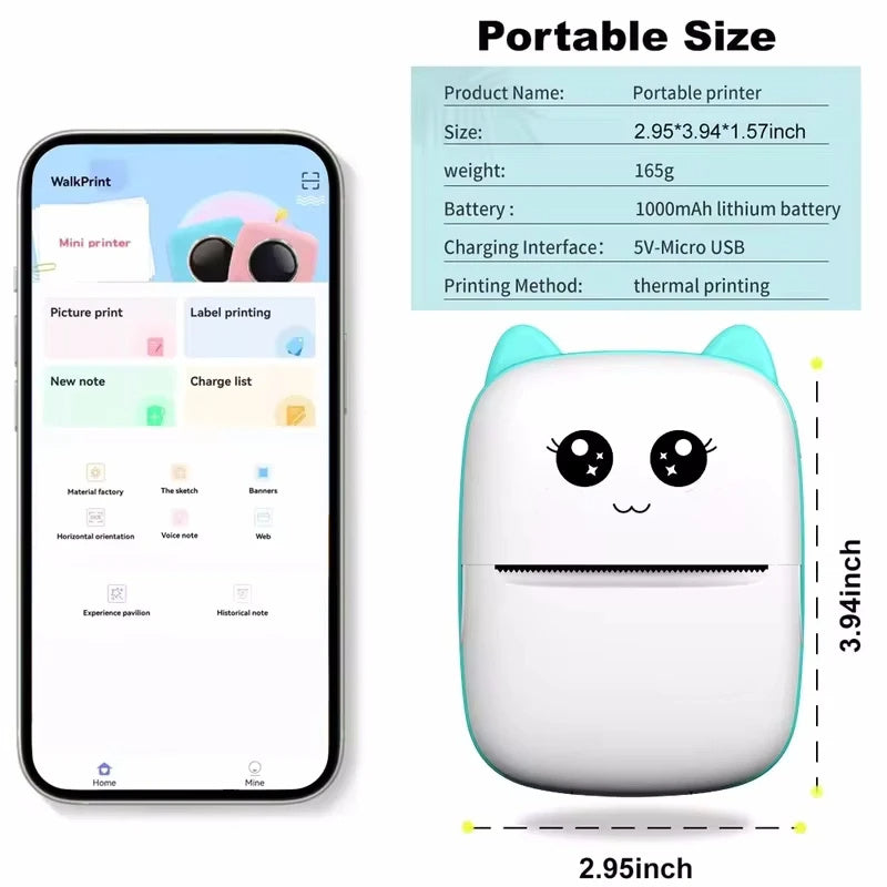 “Mini Pocket Thermal Printer – Inkless Bluetooth Sticker & Label Maker for Notes, Photos & Journals”